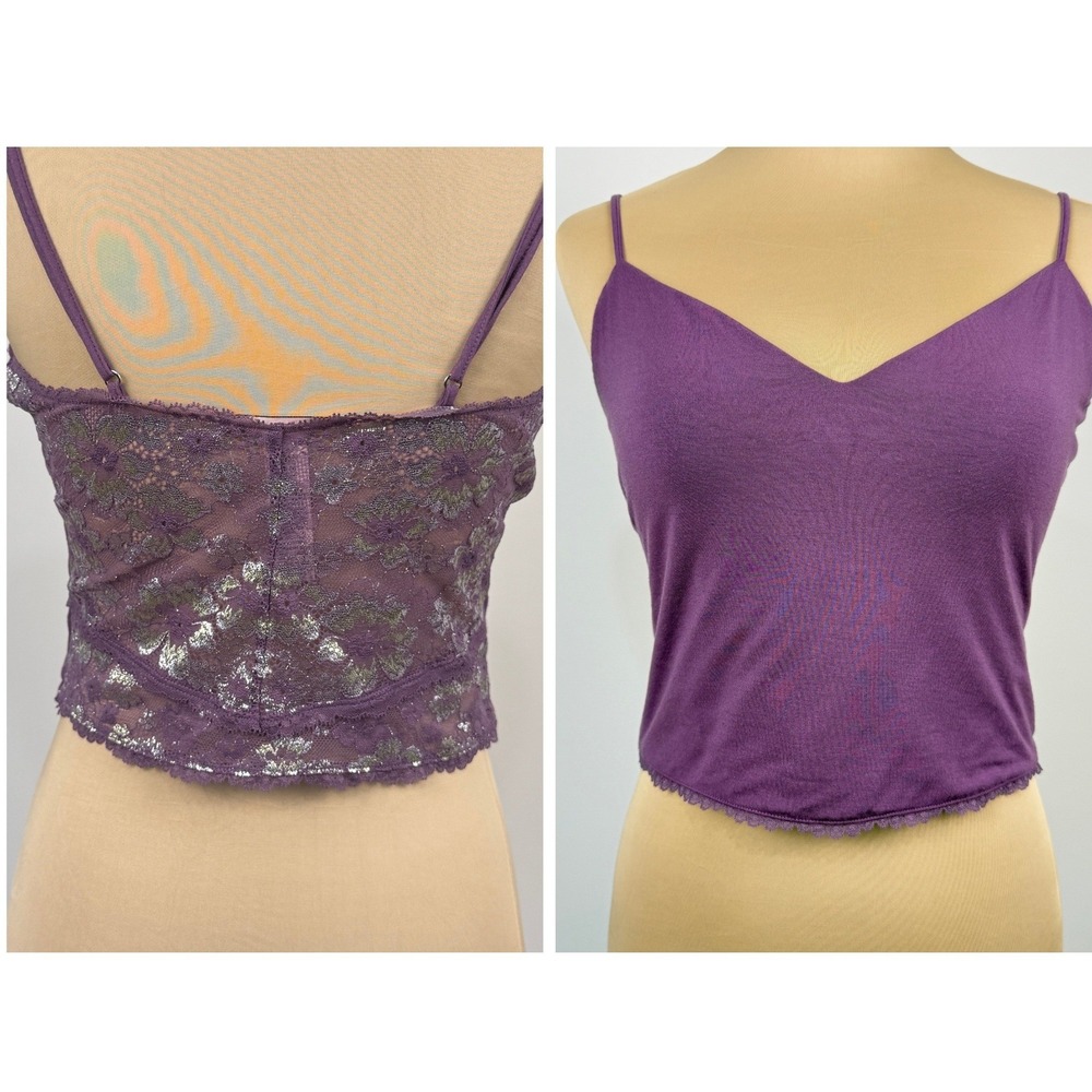 Victoria's Secret Lace Back Crop‎ Top Cami Women Medium Purple Metallic Coquette